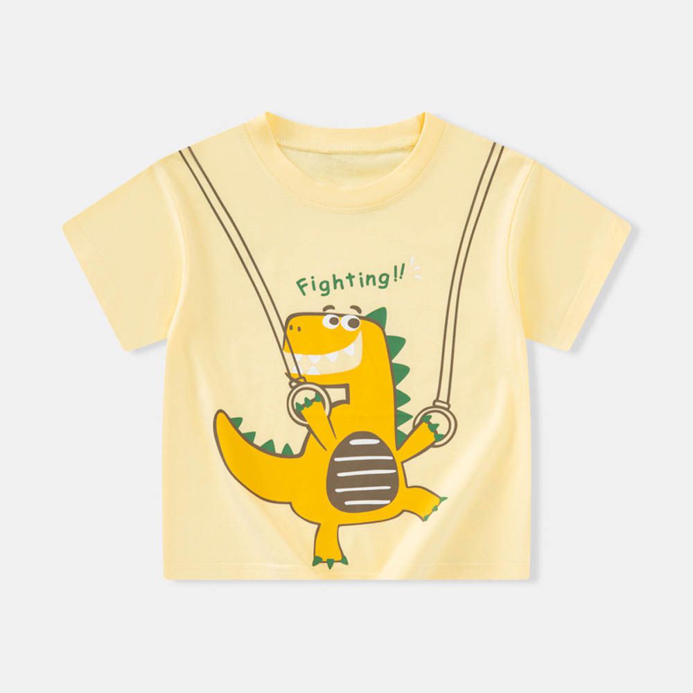純棉短袖上衣-Fighting恐龍-黃色
