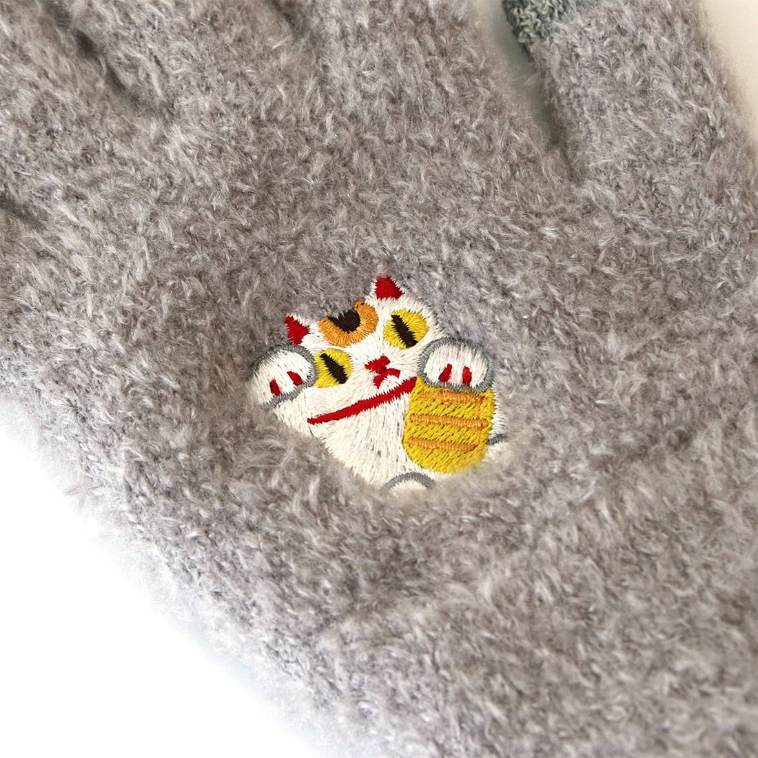 日本 TOMO - 大人可觸控短絨保暖手套-不倒翁-淺米