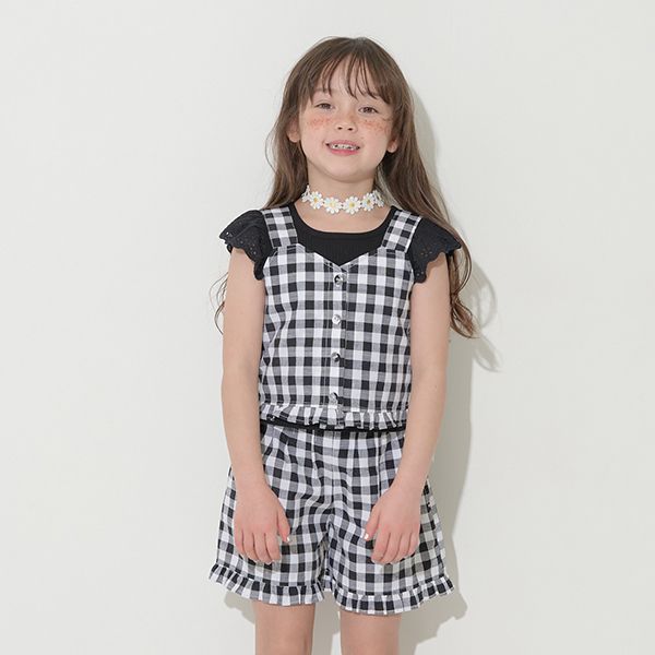 日本 Lycee mine - 羅紋俏皮蕾絲短袖上衣-黑