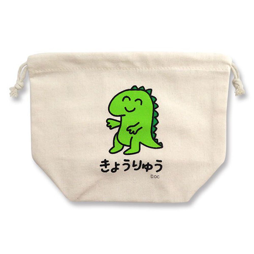 日本OKUTANI - 童趣插畫純棉收納束口袋-恐龍(21x17x9cm)｜媽咪愛