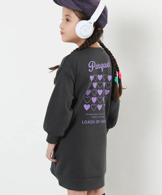 日本 devirock - 裏起毛落肩印花長袖洋裝-英文logo-灰黑