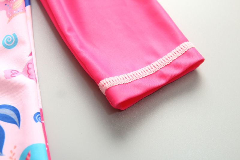 女寶防曬長袖連身泳裝套裝(附帽子)-美人魚-粉色