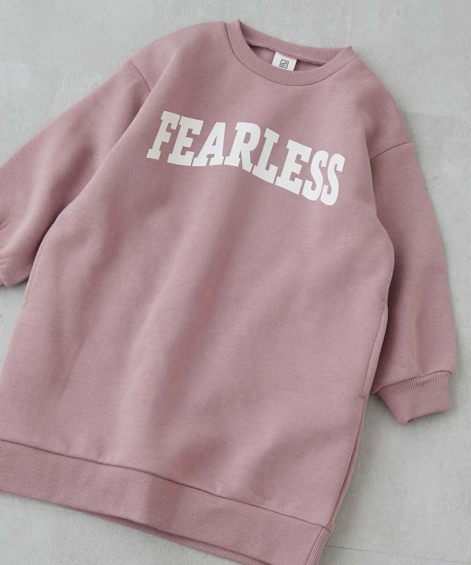 日本 devirock - 裏起毛落肩印花長袖洋裝-愛心-紫