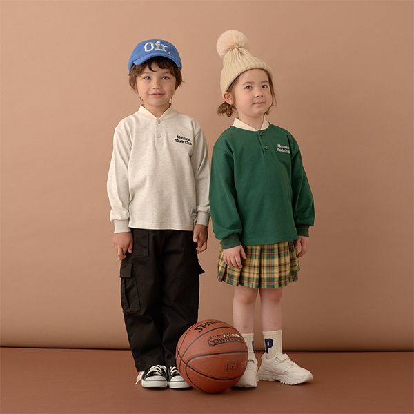 日本 b-ROOM - 運動風立領長袖Polo衫-深藍x棕