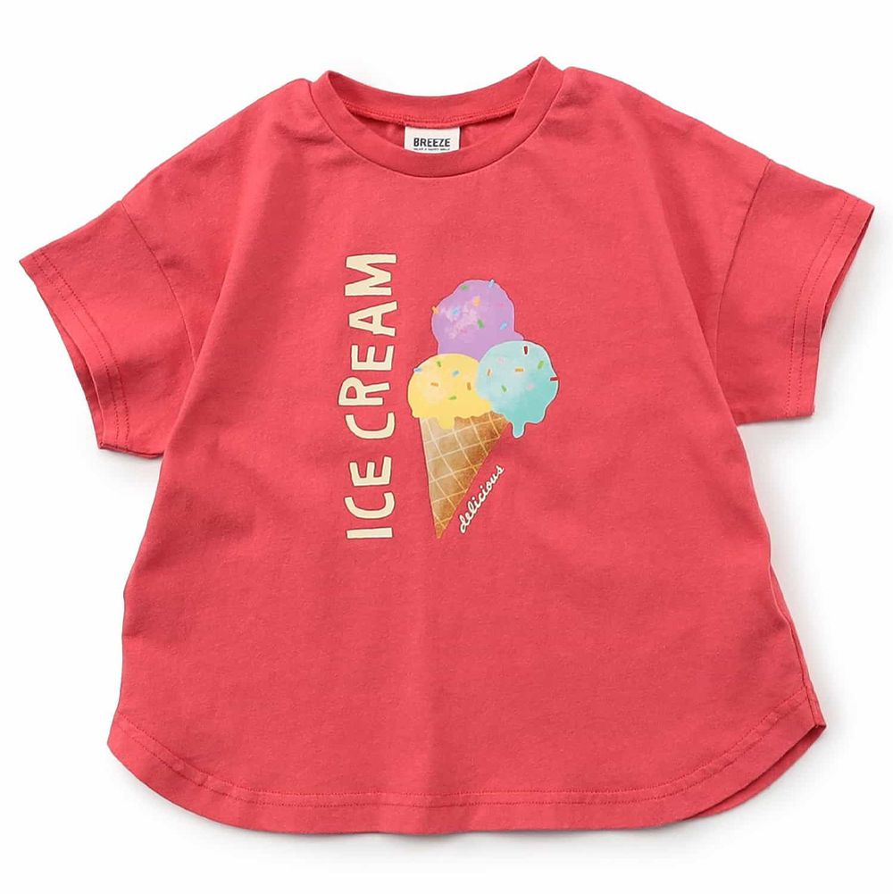 純棉沁涼寬鬆短袖上衣-冰淇淋-紅