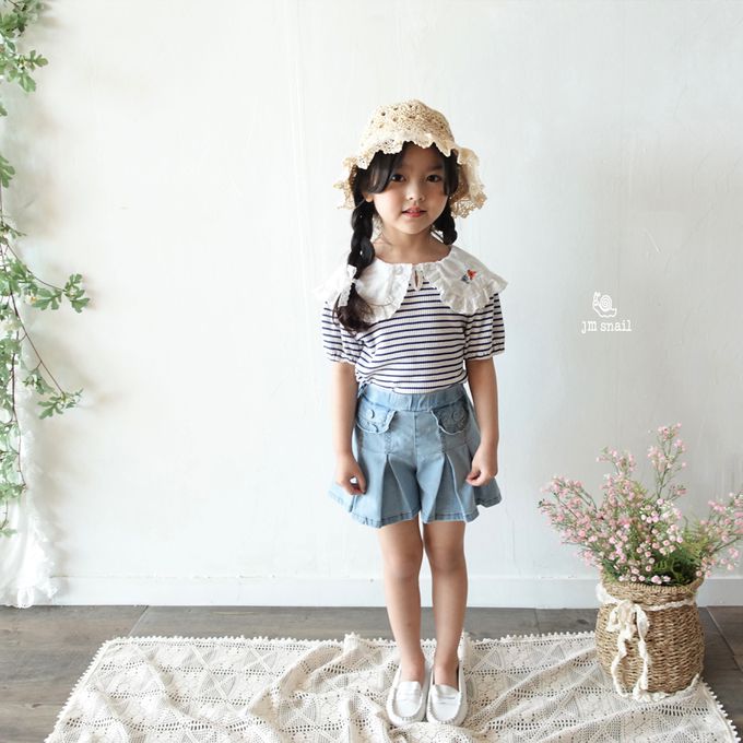 韓國 Jmsnail - 鬆緊腰少女感口袋百摺褲裙-細條紋