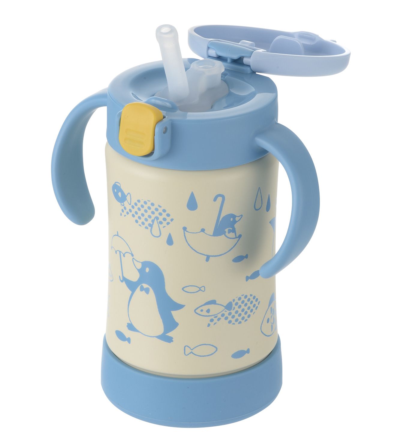 日本 Richell 利其爾 - 萌答答三階段不鏽鋼水杯禮盒組-吸管配件X2組、360度直飲上蓋(含墊圈)、鴨嘴吸管杯、不鏽鋼吸管杯-藍/黃-8個月適用