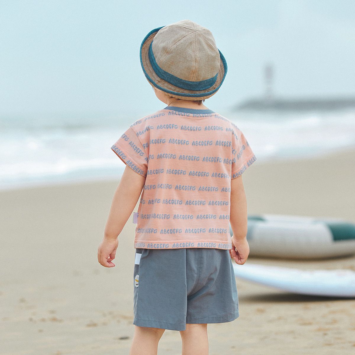 百搭休閒短袖套裝-英文字母-粉+藍