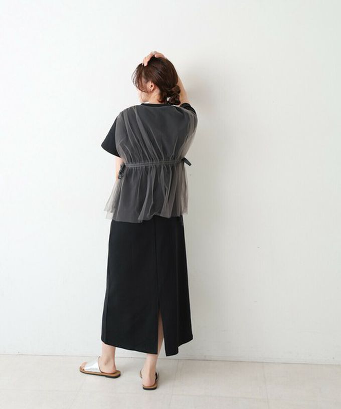 日本 Bab - 層次設計感薄紗拼接短袖洋裝-象牙