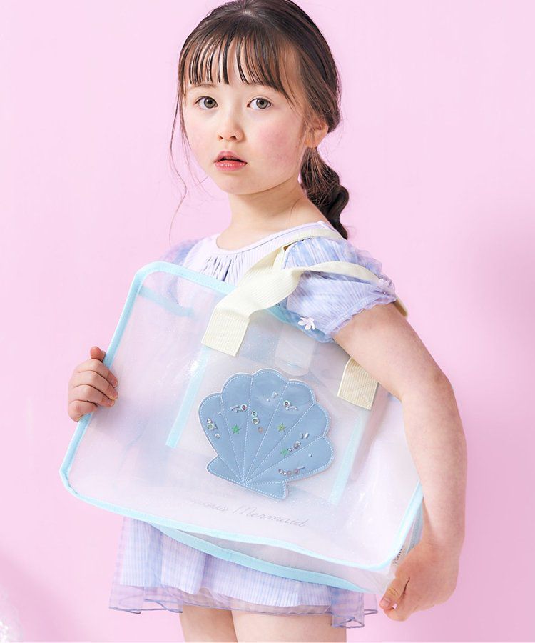 日本 apres les cours - 亮片墜飾防水PVC圓形肩背/手提包-貝殼-水藍