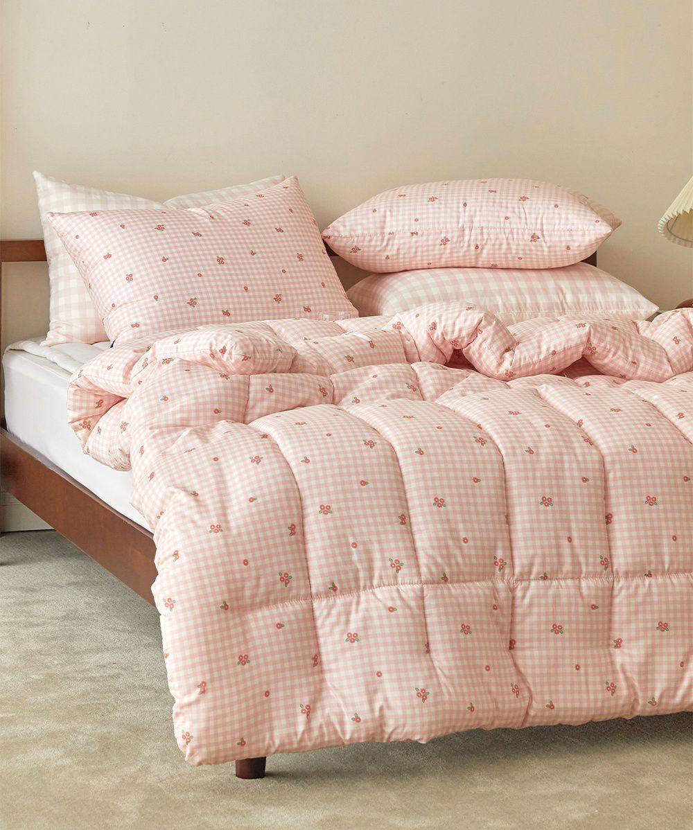 韓國 Maatila - 可水洗超細纖維桃皮感棉被-格子花花