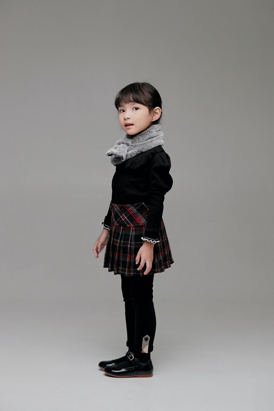 韓國 Coco Bang - 格紋學院風百褶裙-黑X紅