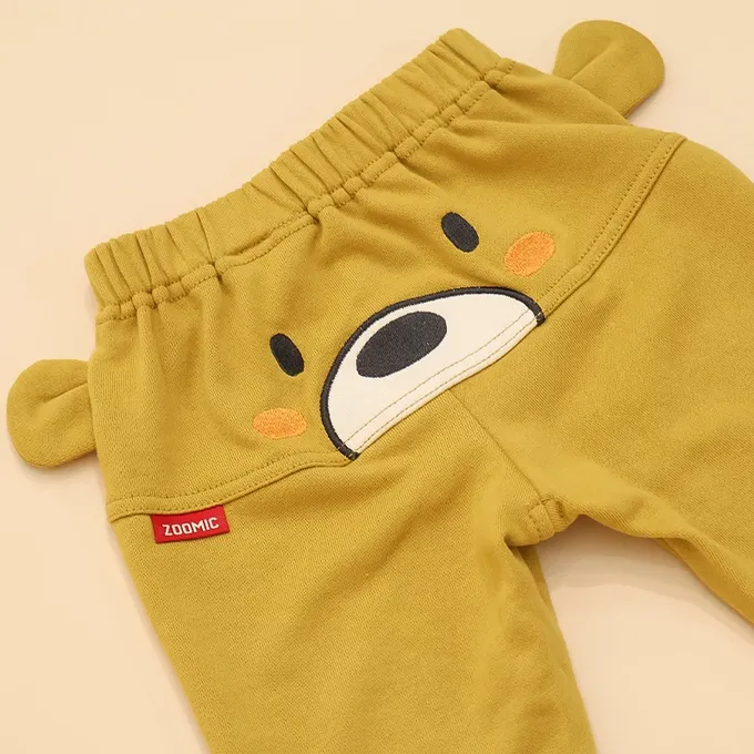 日本 ZOOLAND - 可愛熊耳朵裏毛七分褲-小熊-芥末黃