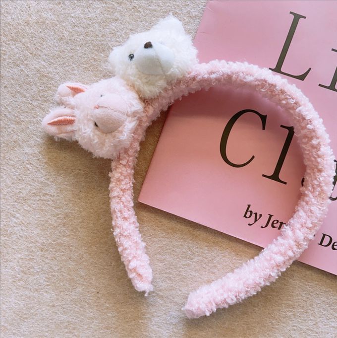 Love, Charlotte - 粉嫩風立體小兔小熊泰迪絨兒童髮箍+抓夾-袋裝