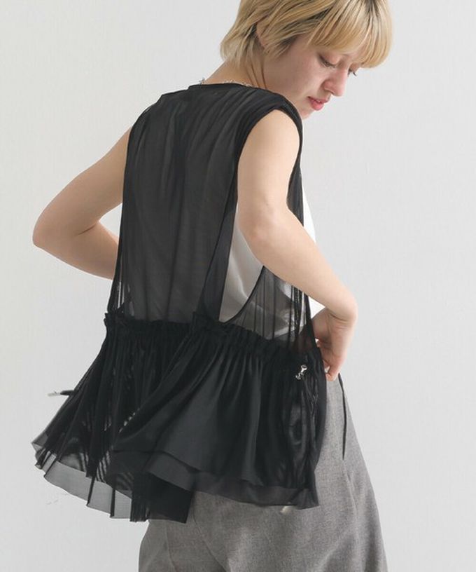 日本 le colis - 仙氣薄紗層次穿搭背心(腰抽繩)-米杏