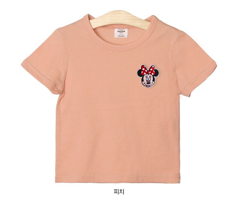 (韓製)正版迪士尼 - 刺繡徽章純棉T-米妮(蜜桃橘)