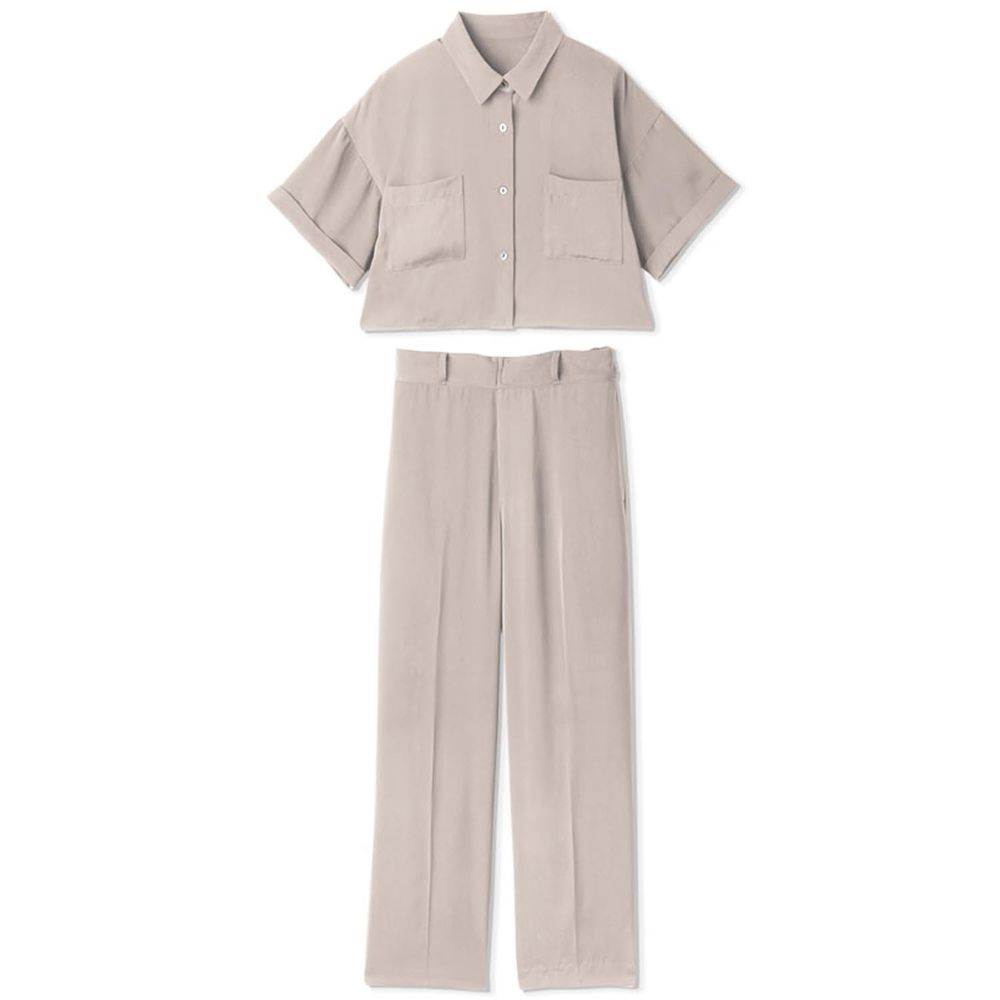 日本 GRL - 俐落感短袖西裝x修身長褲兩件式套裝-淺米