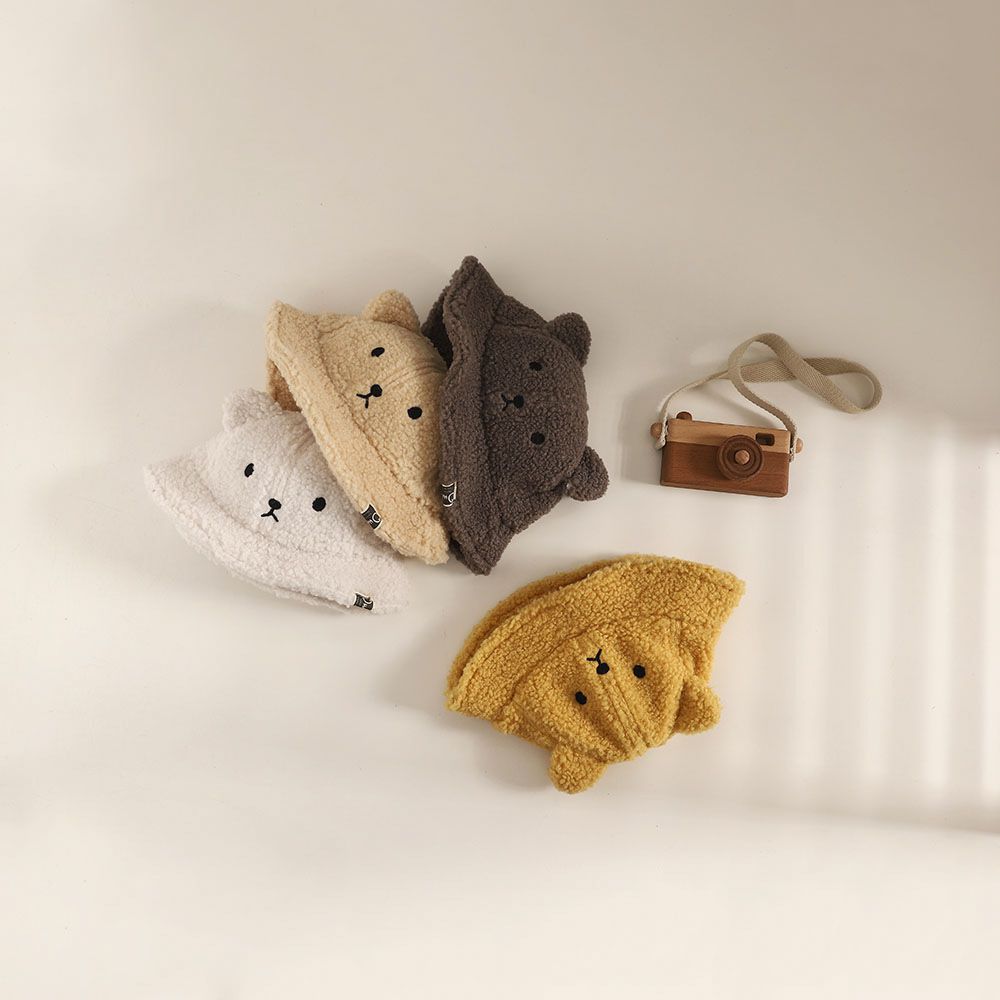 保暖卡通造型漁夫帽-小熊-白色 (帽圍48CM)