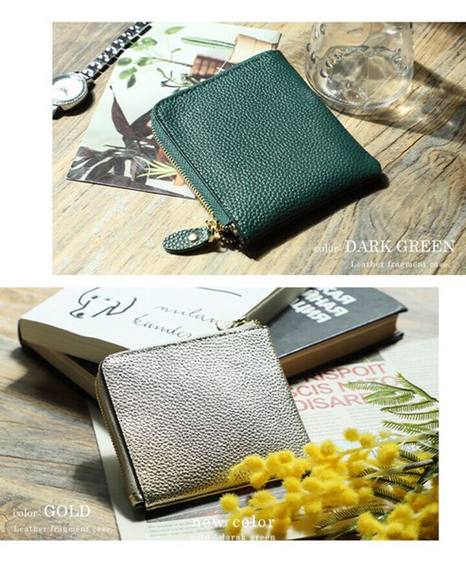 日本 LIZDAYS - 真皮迷你超輕巧拉鍊短夾-卡其x黃 (11x9.5x1.5cm)