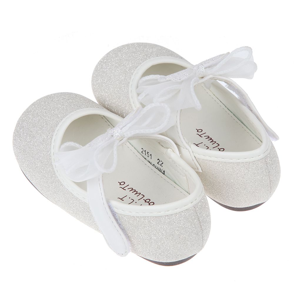閃亮亮白色蕾絲蝴蝶結寶寶公主鞋