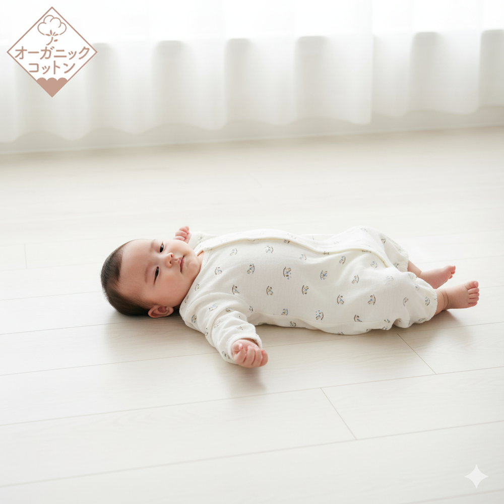 有機棉長袖連身衣-附帽子-米白色 (50~60cm)