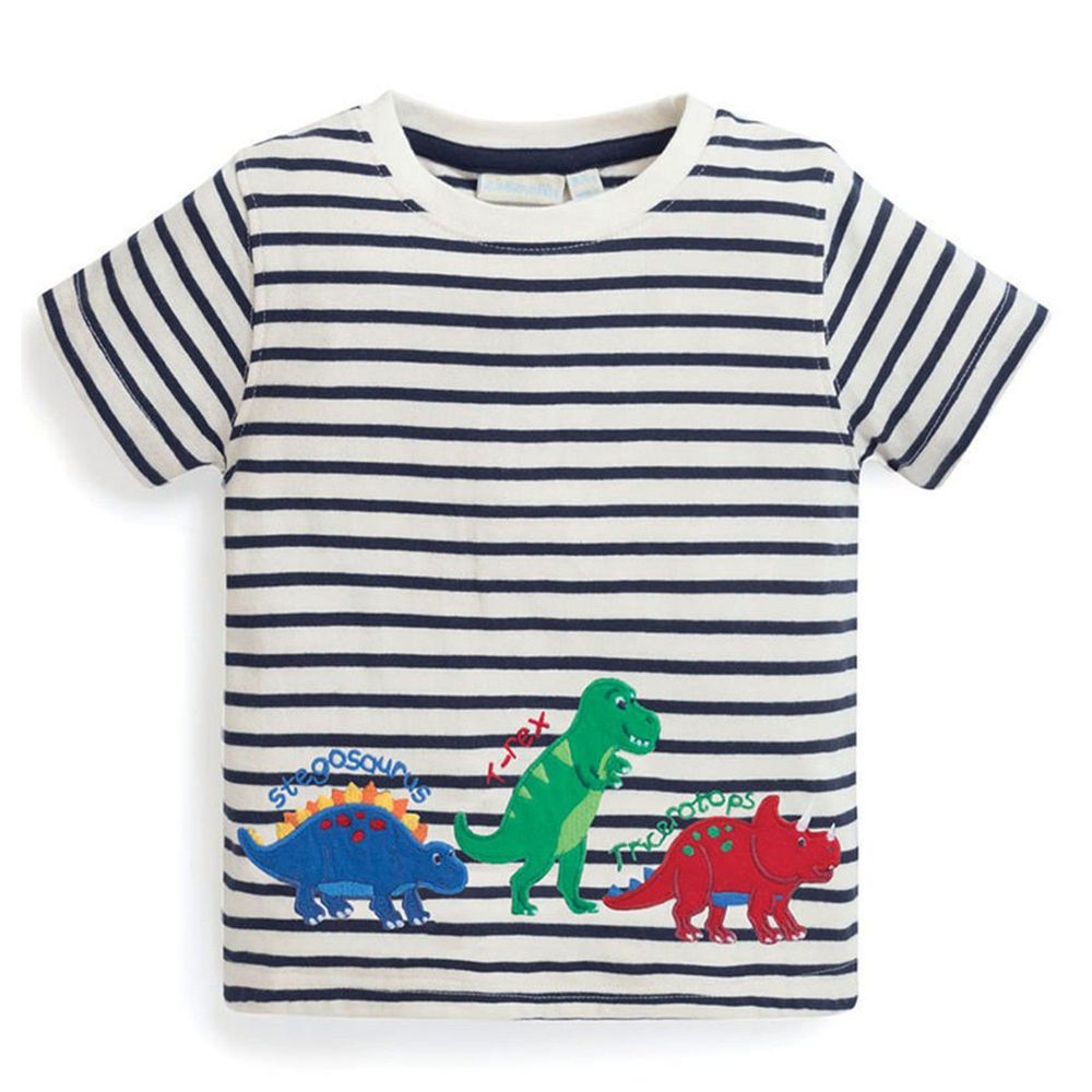 英國 JoJo Maman BeBe - 嬰幼兒短袖純棉上衣單入組-三隻恐龍