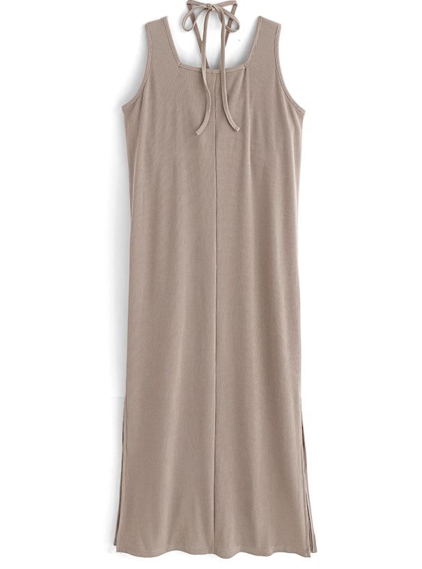 日本 GRL - 美式休閒綁帶無袖洋裝-卡其