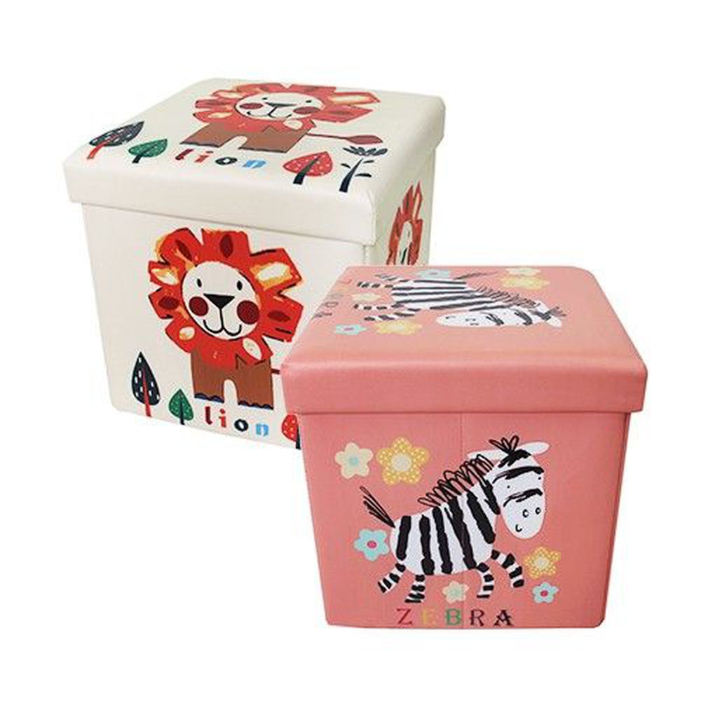 舒福家居 iSuFu - 座椅收納箱/穿鞋椅凳二入組-可愛斑馬+小獅子王 (27L+27L)