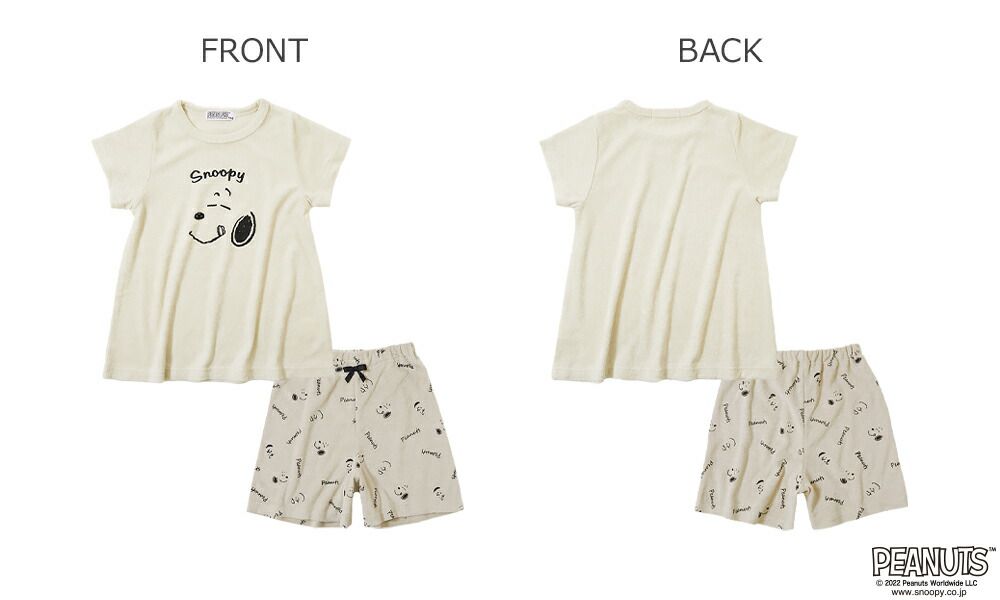 日本 devirock - 透氣涼爽短袖家居服/睡衣-貪吃史努比-杏-女孩