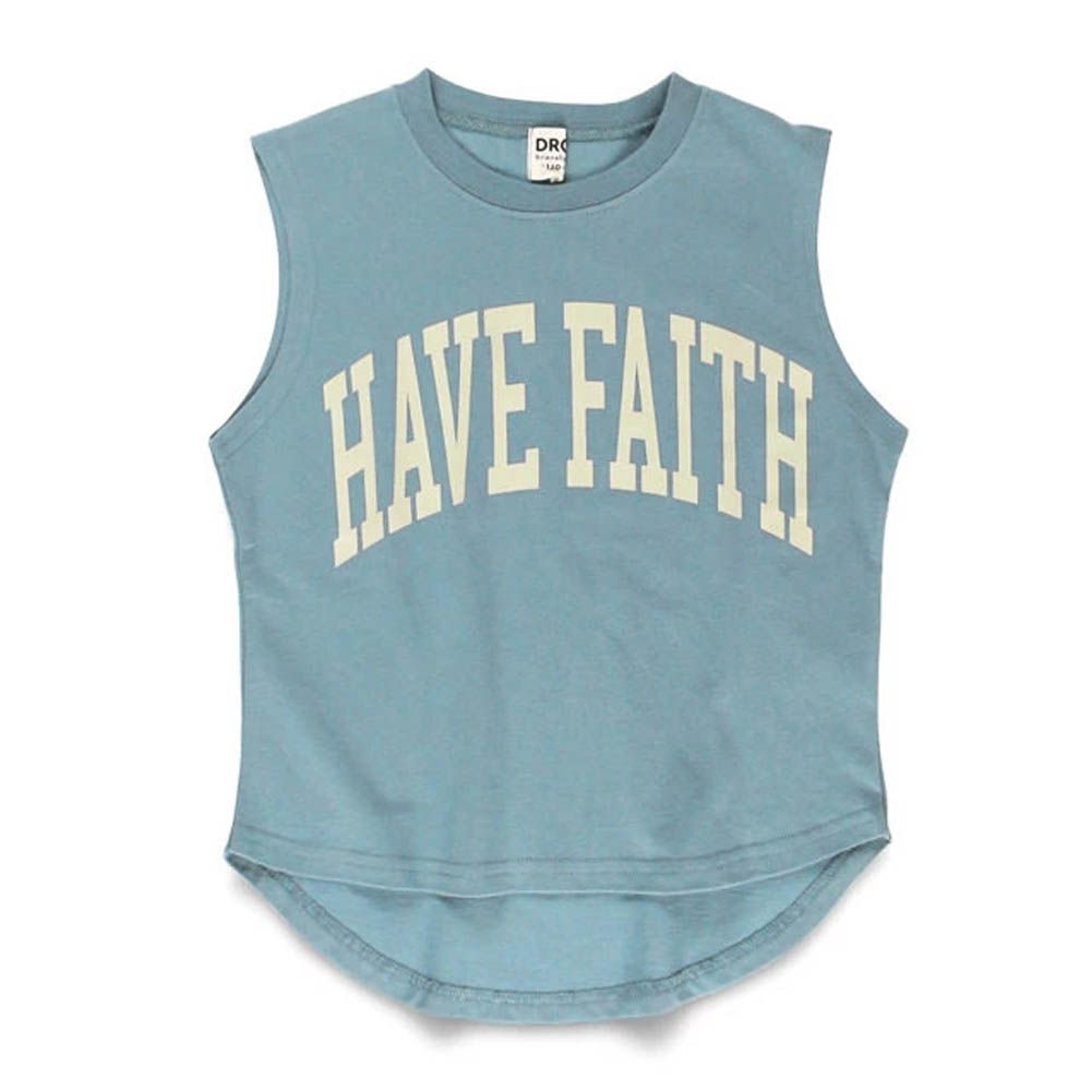 簡約英文標語無袖上衣-灰藍