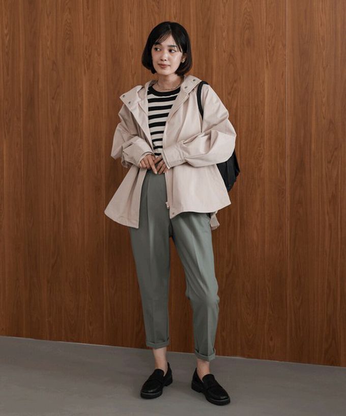 日本 Bab - [人氣款]背後皺摺薄紗連帽風衣外套-卡其杏