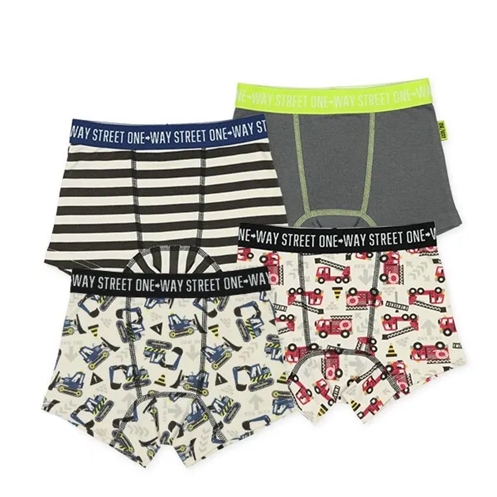 前開式男孩四角內褲(4件組)-工作車&素面-灰系