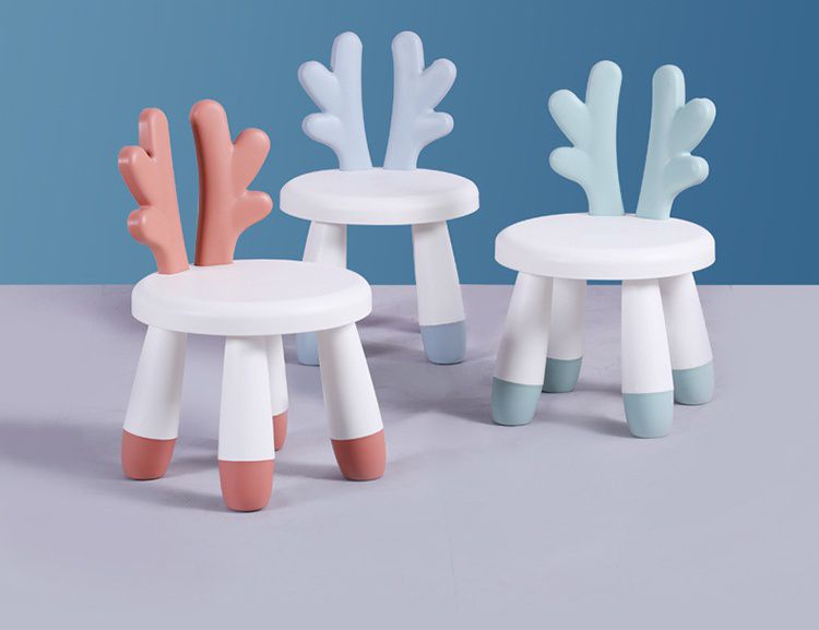 童趣兒童加厚塑膠矮凳(組裝款)-麋鹿角-藍色 (30x26x46cm)