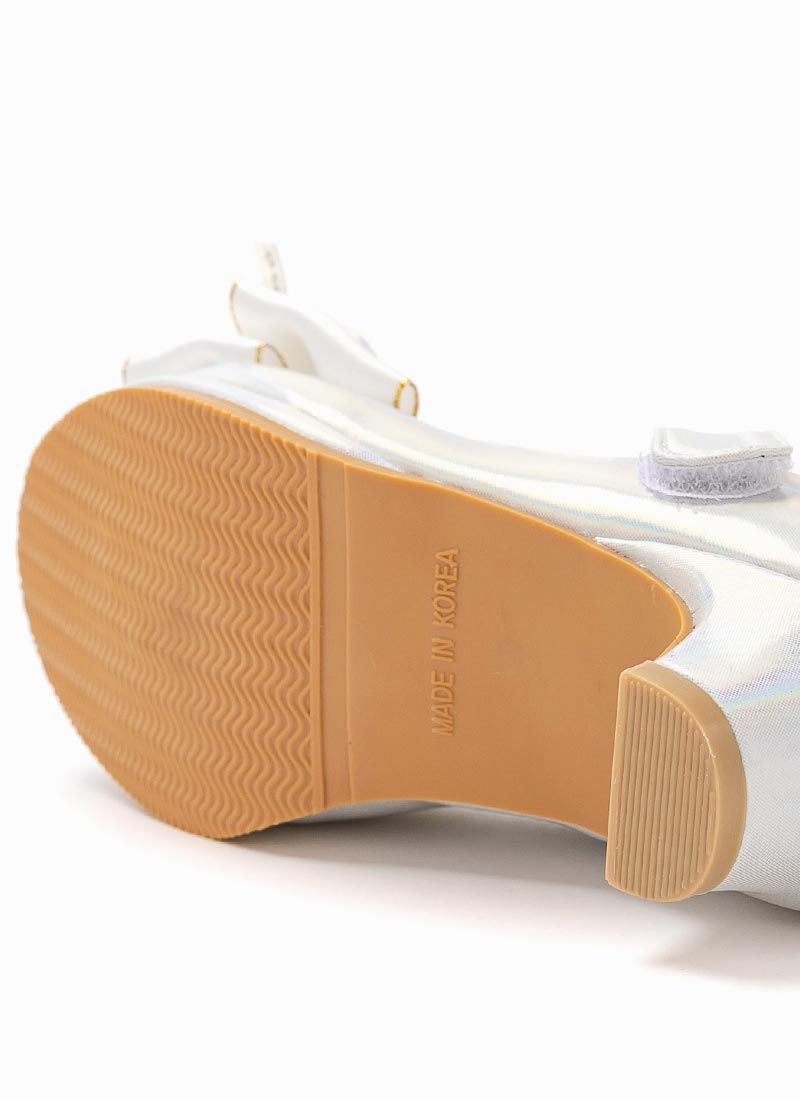 韓國 OZKIZ - 水晶緞帶蝴蝶結低跟皮鞋