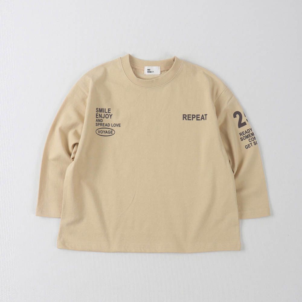 HIKIKI 文字點綴純棉長袖上衣-奶油黃