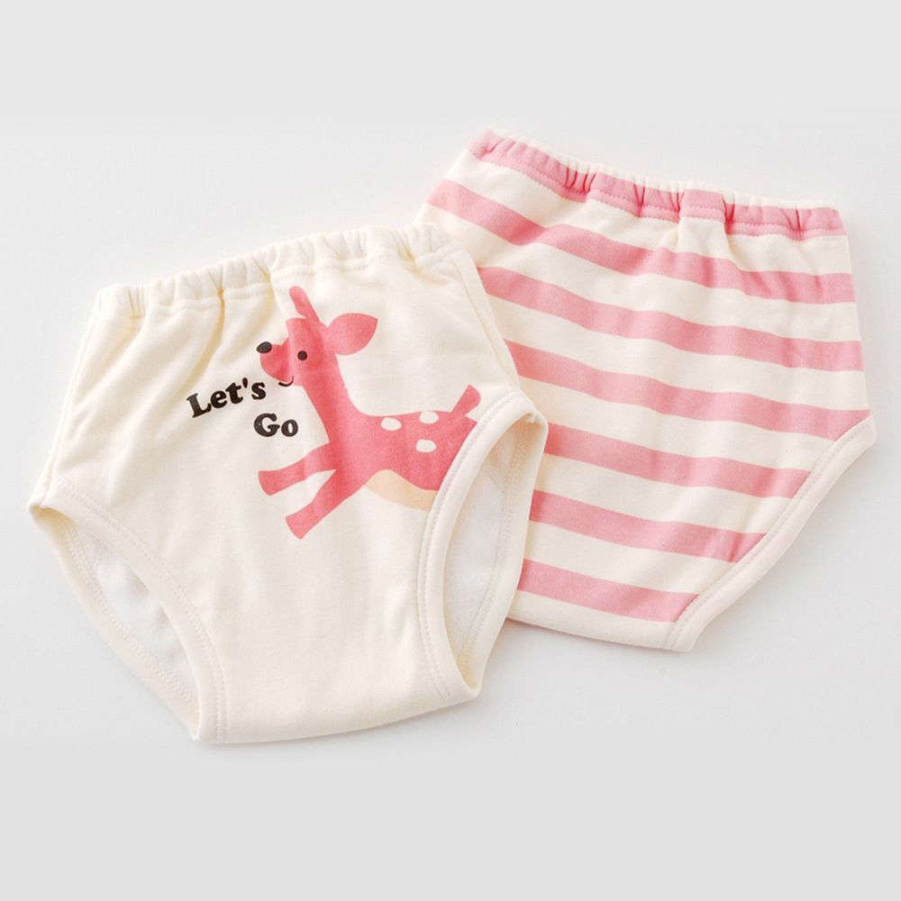日本 Chuckle Baby - 四層學習褲(兩件組)-小鹿斑比-粉-密縫式