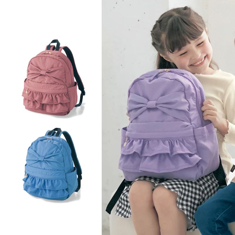 日本千趣會 - 大容量輕量蝴蝶結荷葉後背包/書包-水藍