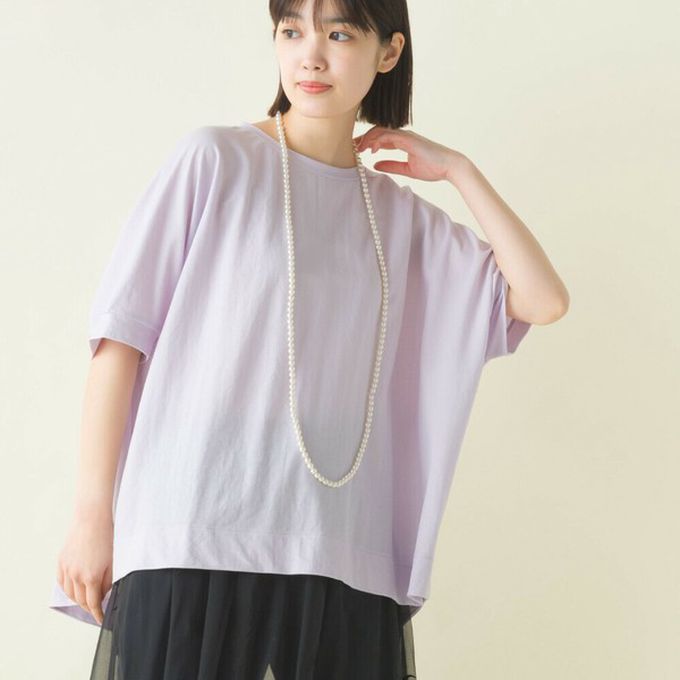 日本 OMNES - 接觸涼感 嫘縈寬鬆短袖上衣-黑底白點