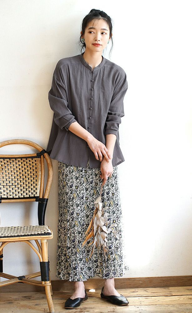 日本 zootie - 圓領楊柳皺縮長袖上衣-石墨黑