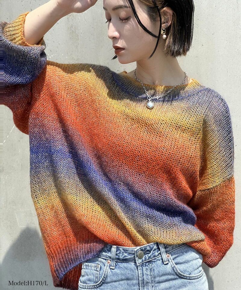 日本 Classical Elf - Java聯名 絕美漸層寬鬆針織上衣-橘黃系