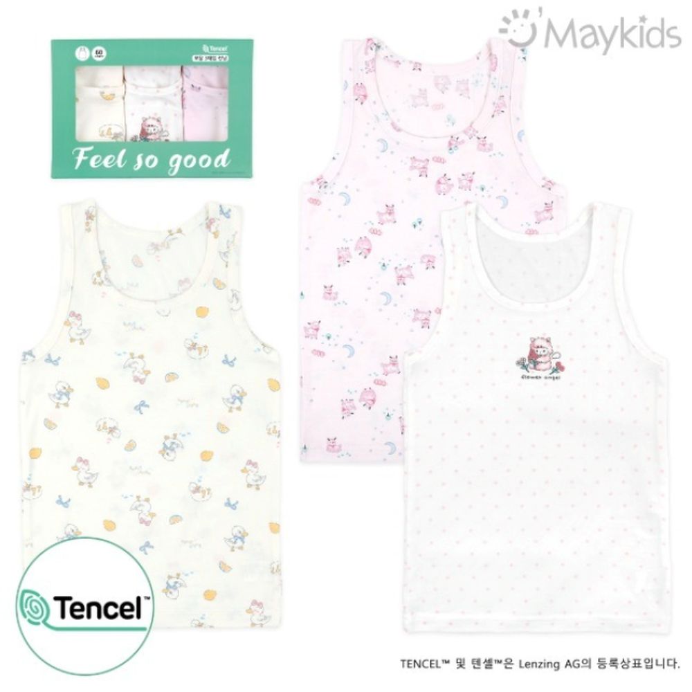 (3入組)女寶天絲莫代爾透氣背心-夢幻羊駝X鴨鴨-米黃X米白X淺粉
