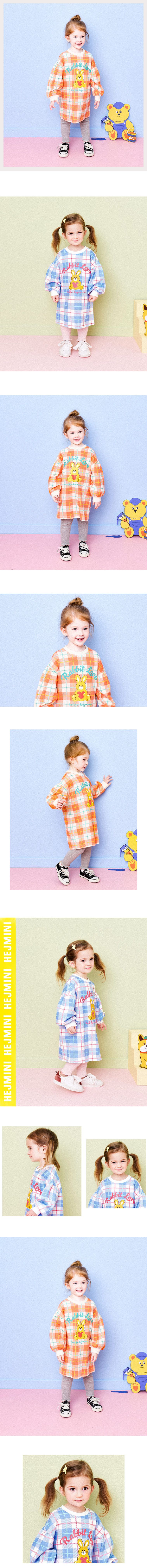 韓國 HEJMINI - 可愛小兔格紋長版連身裙-珊瑚