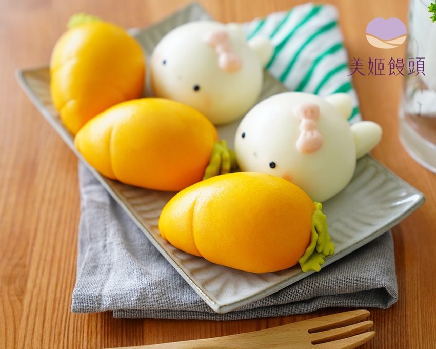美姬饅頭 - 兔兔愛吃胡蘿蔔鮮乳造型饅頭-6入-35g/顆