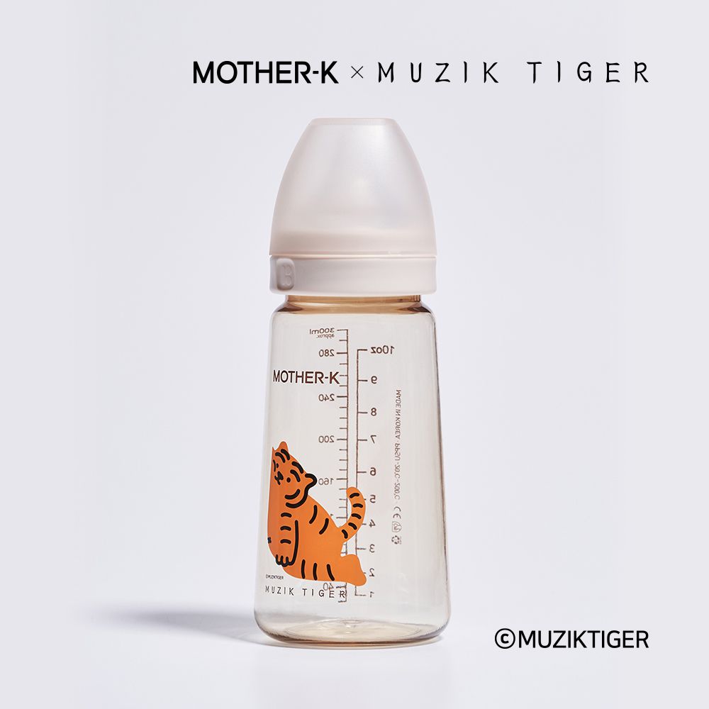 Muzik Tiger聯名精粹極簡PPSU奶瓶280ml(無奶嘴頭)-晨曦白