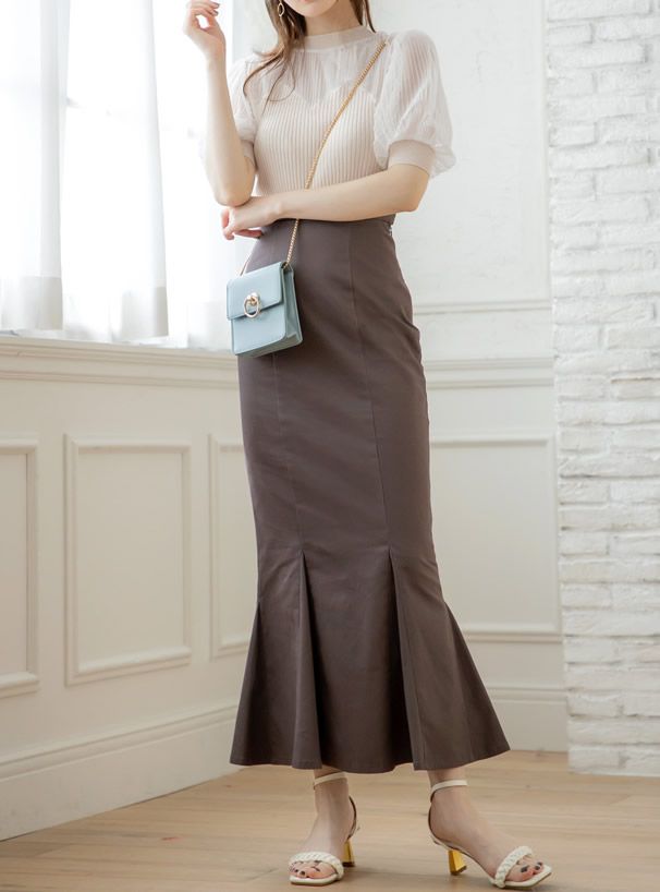 日本 GRL - 薄紗透膚異材質拼接澎澎袖短袖上衣-米