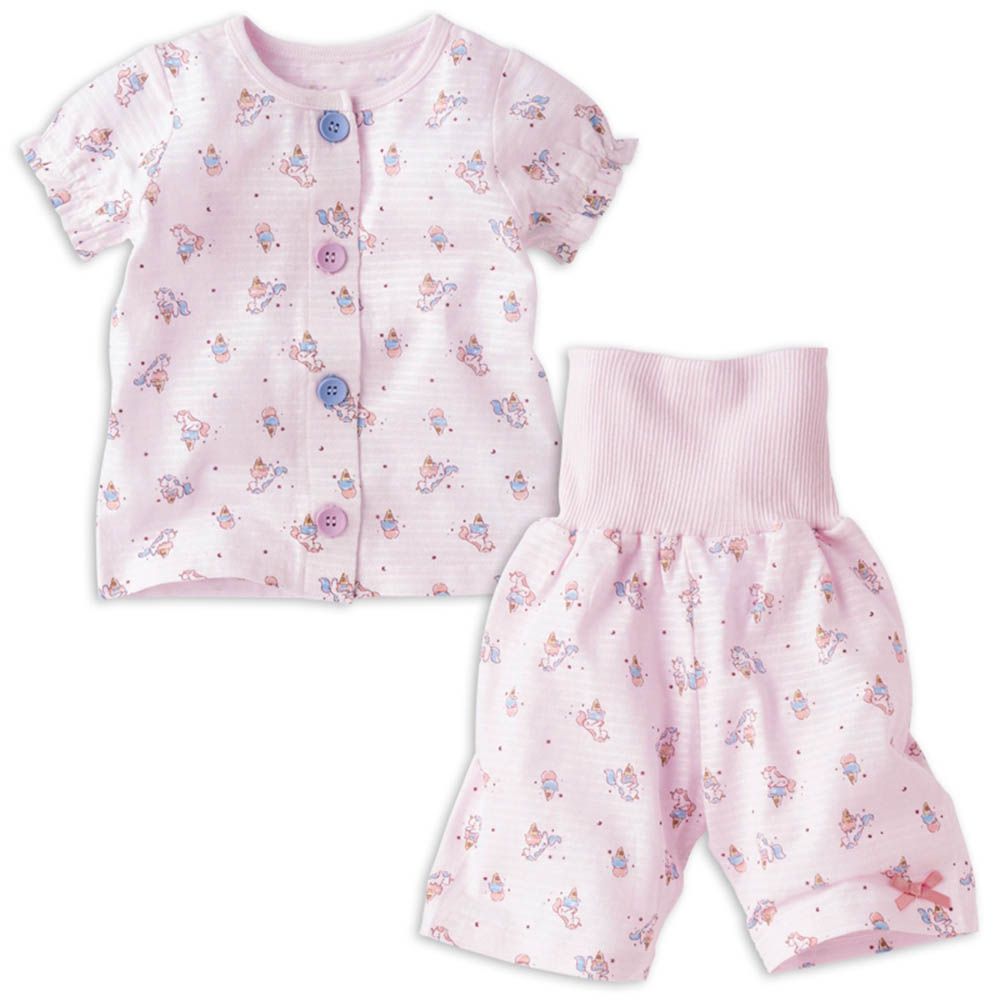 短袖家居服 穿衣練習前開式-獨角獸-粉紅色