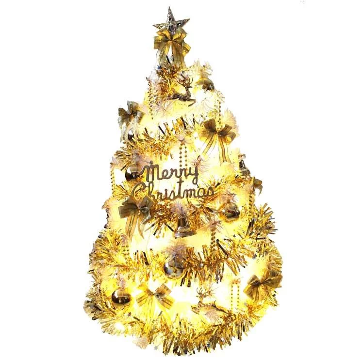 MODACore 摩達客 - 摩達客耶誕★台灣製3呎/3尺(90cm)豪華版夢幻白色聖誕樹(流金系配件組)+50燈LED燈插電式燈串一串暖白光(附控制器)本島免運費