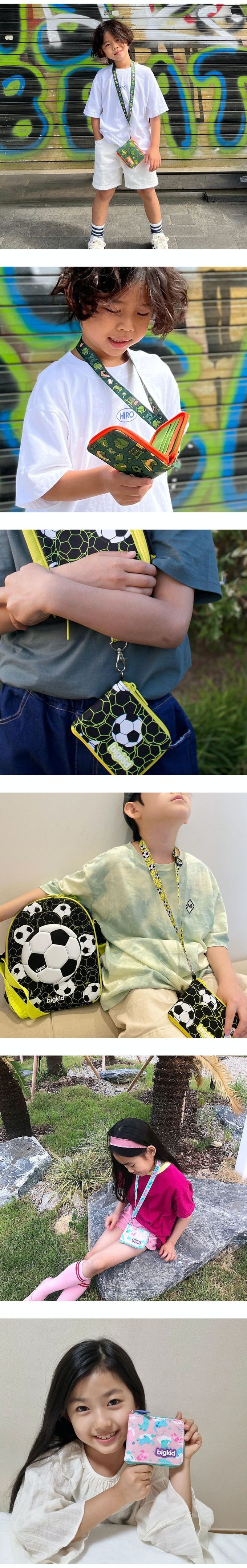 韓國 bigkid - (附吊繩)拉鍊式折疊錢包-運動恐龍 (折疊後11*8.5cm)