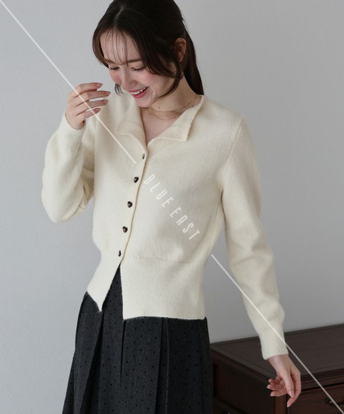 日本 BLUE EAST - 愛心蝴蝶結扣成熟甜美針織開襟衫-白 (M)