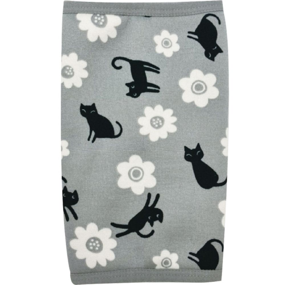 日本丸和 - 雙層機能裏起毛保暖襪套-黑貓花朵-淺灰藍 (13x20cm)